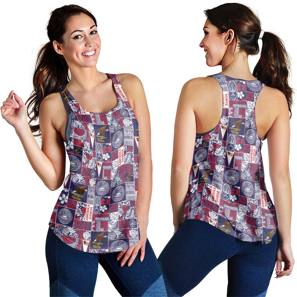 Manuia le Kerisimasi American Samoa Women Racerback Tank Pacific Patchwork Xmas Vibes - Polynesian Pride