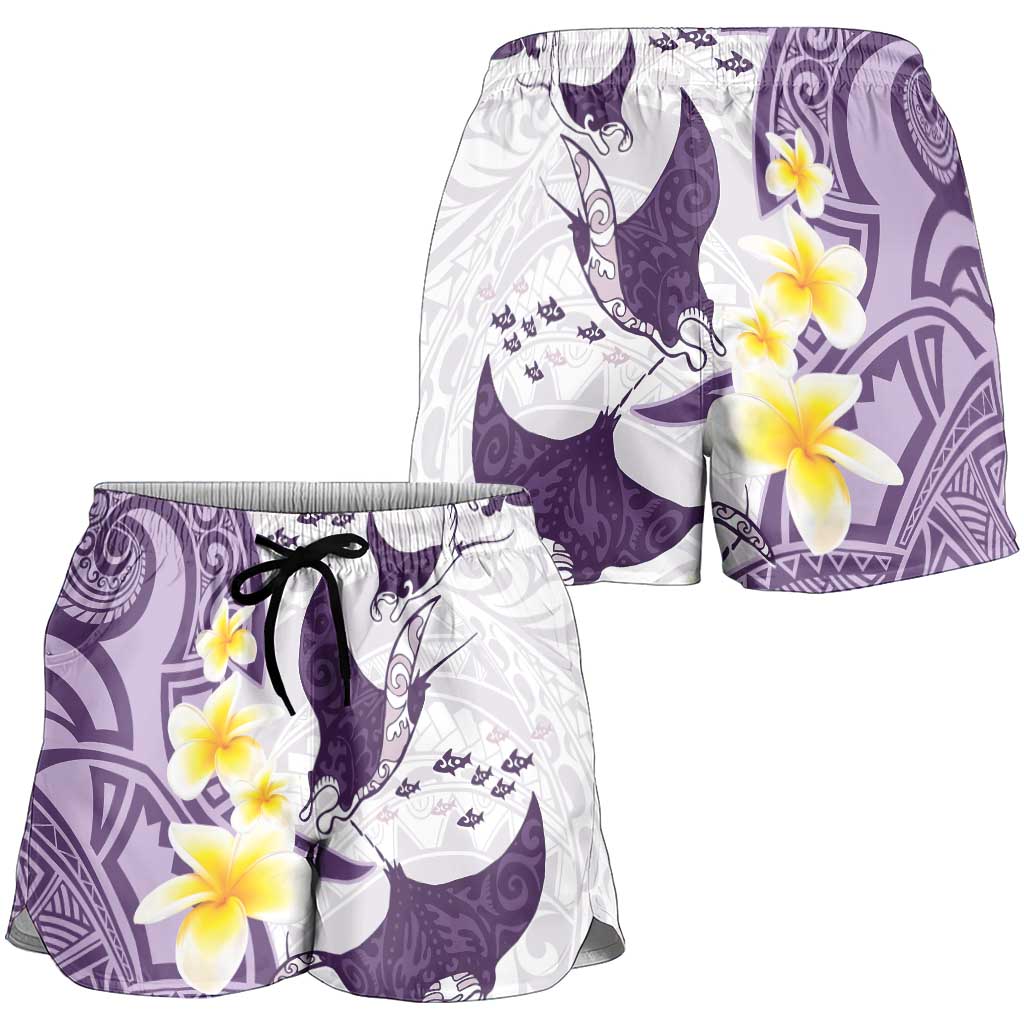 Maori Manta Ray Plumeria Deep Purple Shorts for Women LT01 - Polynesian Pride
