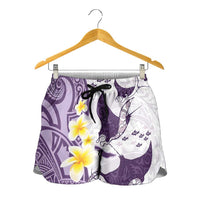 Maori Manta Ray Plumeria Deep Purple Shorts for Women LT01 - Polynesian Pride