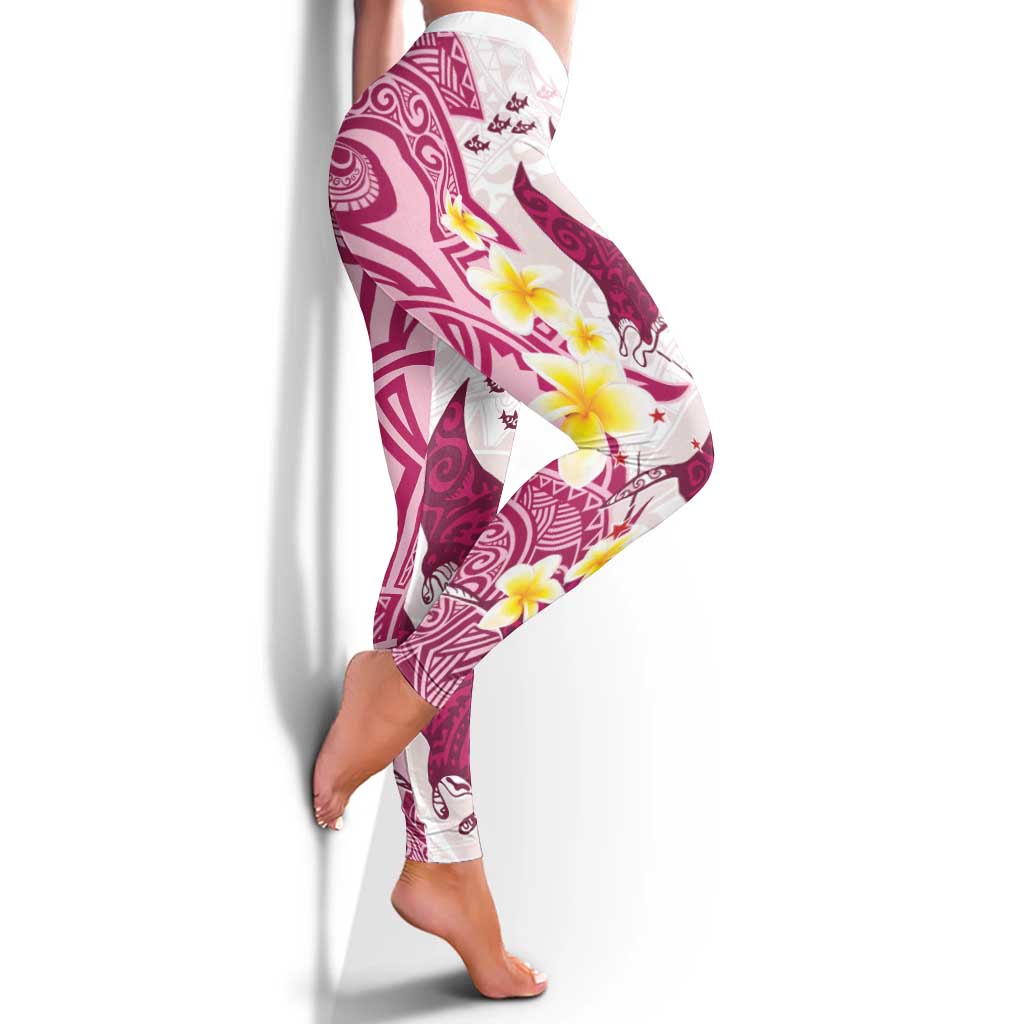 Maori Manta Ray Plumeria Royal Pink Leggings LT01 - Polynesian Pride