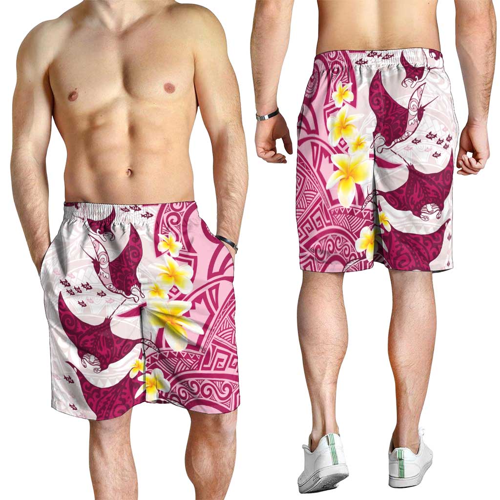 Maori Manta Ray Plumeria Royal Pink Shorts for Men LT01 - Polynesian Pride