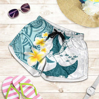 Maori Manta Ray Plumeria Teal Shorts for Women LT01 Teal - Polynesian Pride