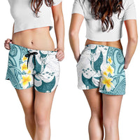 Maori Manta Ray Plumeria Teal Shorts for Women LT01 - Polynesian Pride