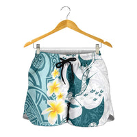 Maori Manta Ray Plumeria Teal Shorts for Women LT01 - Polynesian Pride