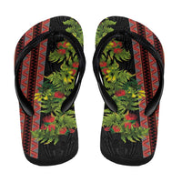 Maori Tukutuku Flip Flops with Ferns Pohutukawa and Kowhai Tribal Moko Patterns LT03 - Polynesian Pride