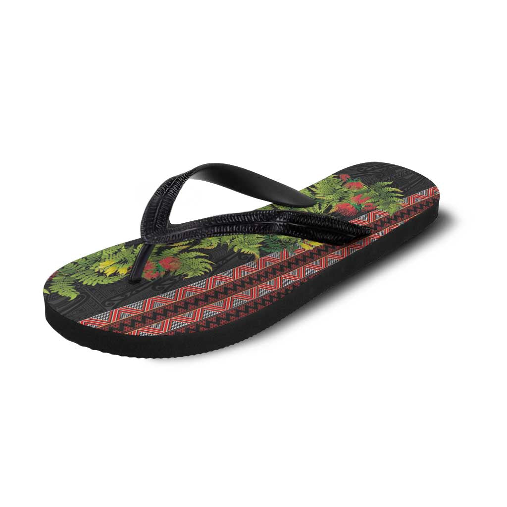 Maori Tukutuku Flip Flops with Ferns Pohutukawa and Kowhai Tribal Moko Patterns LT03 - Polynesian Pride