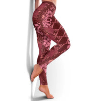 Maroon Aloha Hawaii Leggings Hawaiian Kakau Ohia Lehua Lei - Polynesian Pride