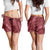 Maroon Aloha Hawaii Shorts for Women Hawaiian Kakau Ohia Lehua Lei - Polynesian Pride