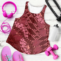 Maroon Aloha Hawaii Women Racerback Tank Hawaiian Kakau Ohia Lehua Lei - Polynesian Pride