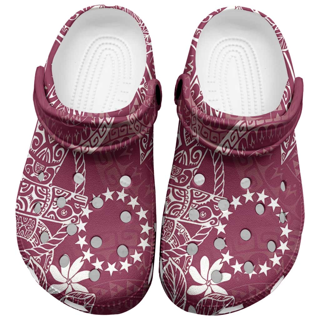 Maroon Kuki Airani Tapakau Clogs Shoes Tribal Anchor Mix Tiare LT7 Maroon - Polynesian Pride