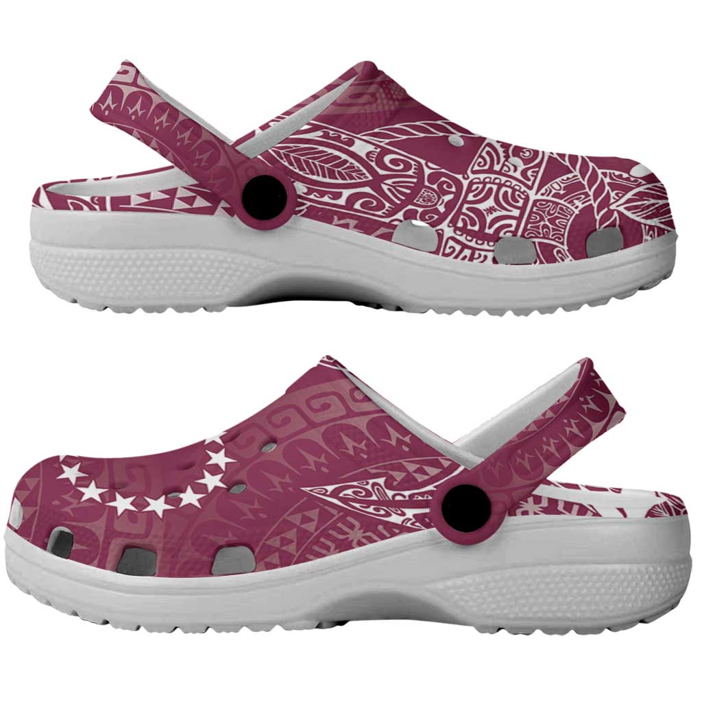 Maroon Kuki Airani Tapakau Clogs Shoes Tribal Anchor Mix Tiare LT7 - Polynesian Pride