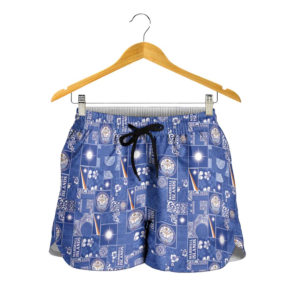 Marshall Islands Merry Christmas Shorts for Women Pacific Patchwork Xmas Vibes - Polynesian Pride