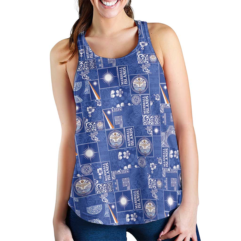 Marshall Islands Merry Christmas Women Racerback Tank Pacific Patchwork Xmas Vibes - Polynesian Pride