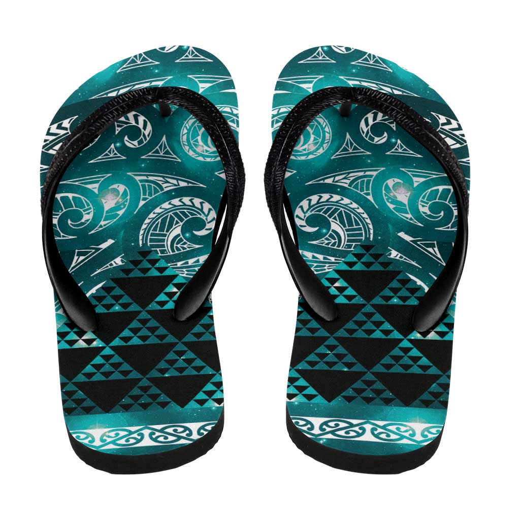 Matariki New Zealand Flip Flops NZ Niho Taniwha Maori New Year Cyan Galaxy