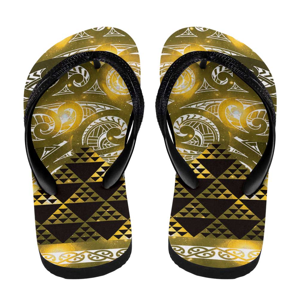 Matariki New Zealand Flip Flops NZ Niho Taniwha Maori New Year Yellow Galaxy