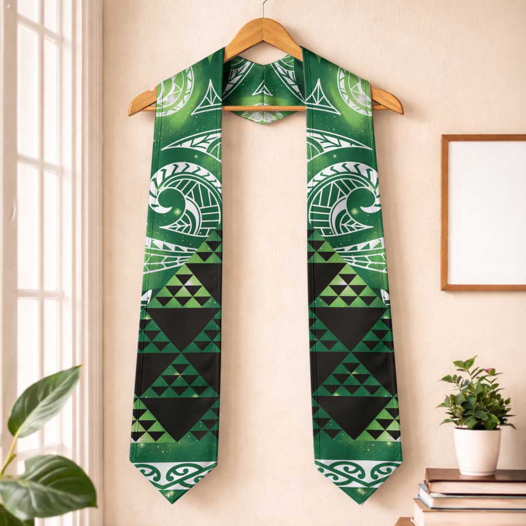 Matariki New Zealand Graduation Stole NZ Niho Taniwha Maori New Year Green Galaxy LT14 One Size Green - Polynesian Pride
