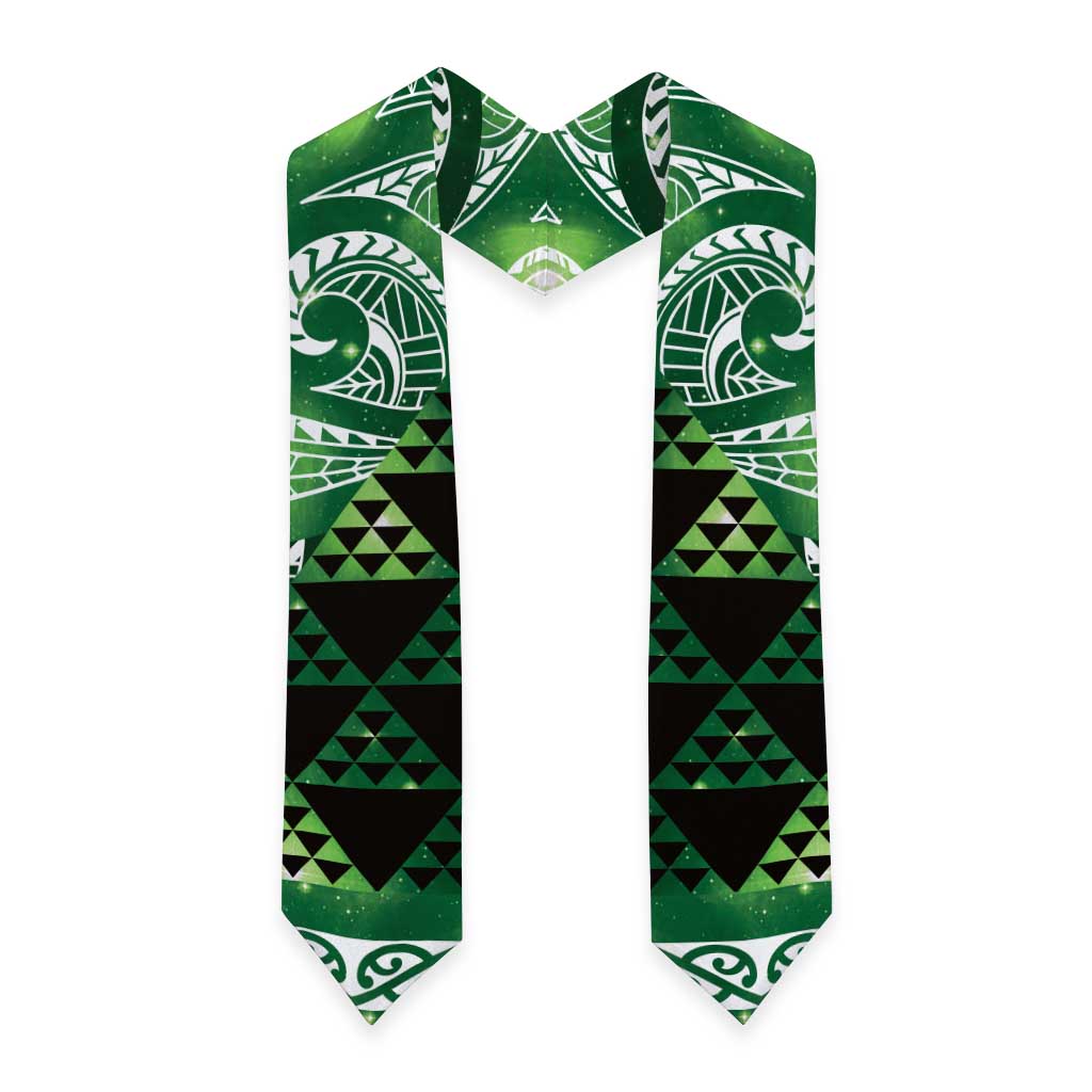 Matariki New Zealand Graduation Stole NZ Niho Taniwha Maori New Year Green Galaxy LT14 - Polynesian Pride