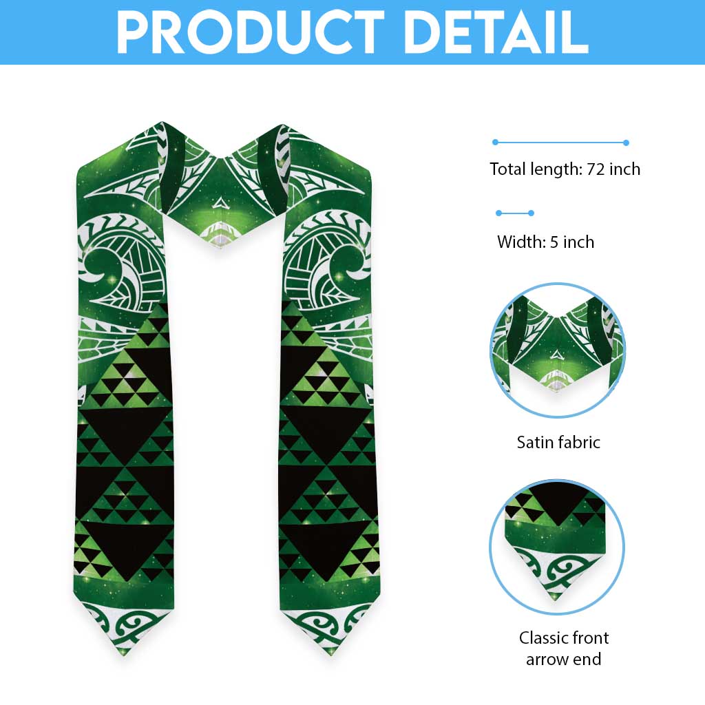Matariki New Zealand Graduation Stole NZ Niho Taniwha Maori New Year Green Galaxy LT14 - Polynesian Pride