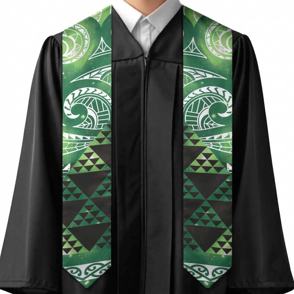 Matariki New Zealand Graduation Stole NZ Niho Taniwha Maori New Year Green Galaxy LT14 - Polynesian Pride