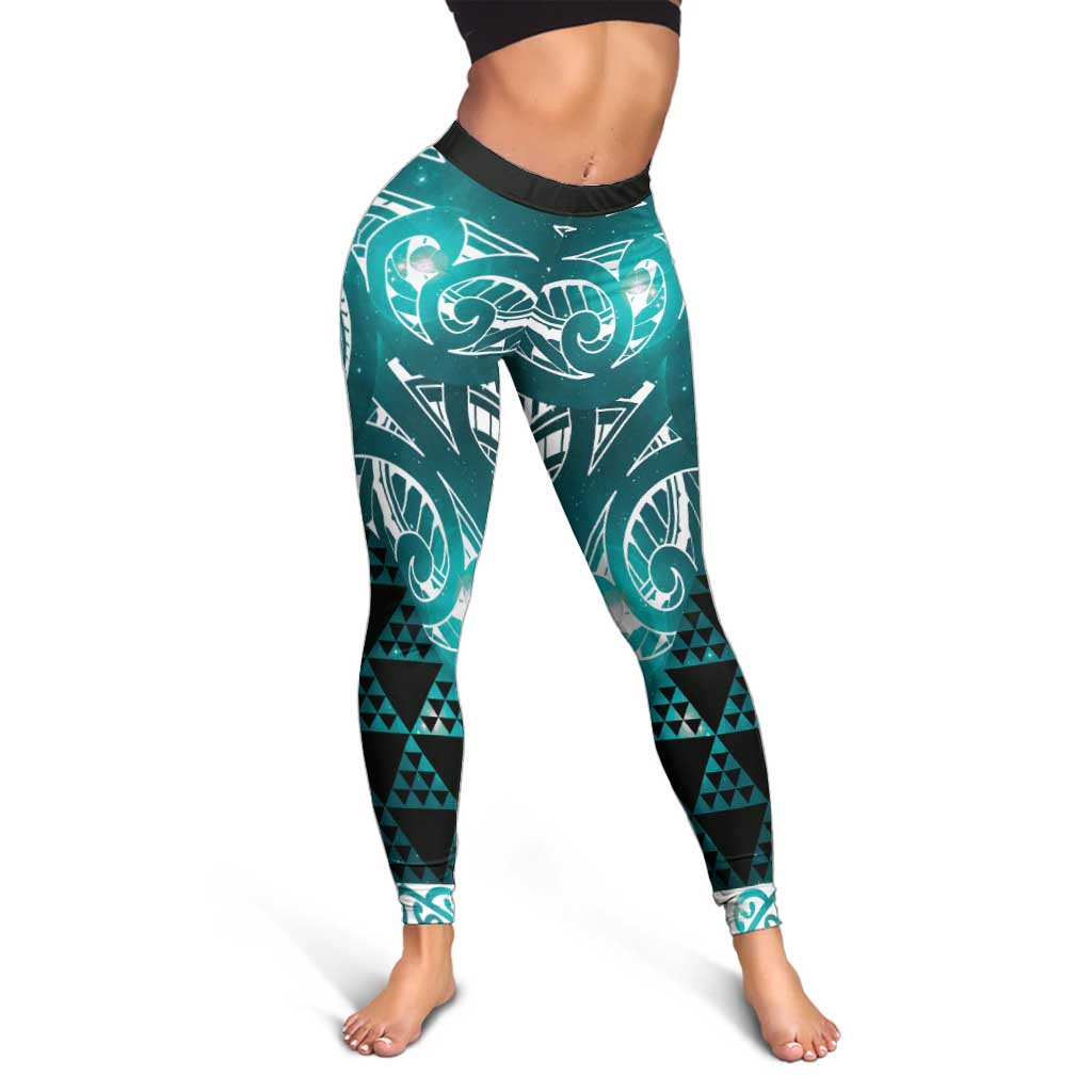 Matariki New Zealand Leggings NZ Niho Taniwha Maori New Year Cyan Galaxy LT14 - Polynesian Pride