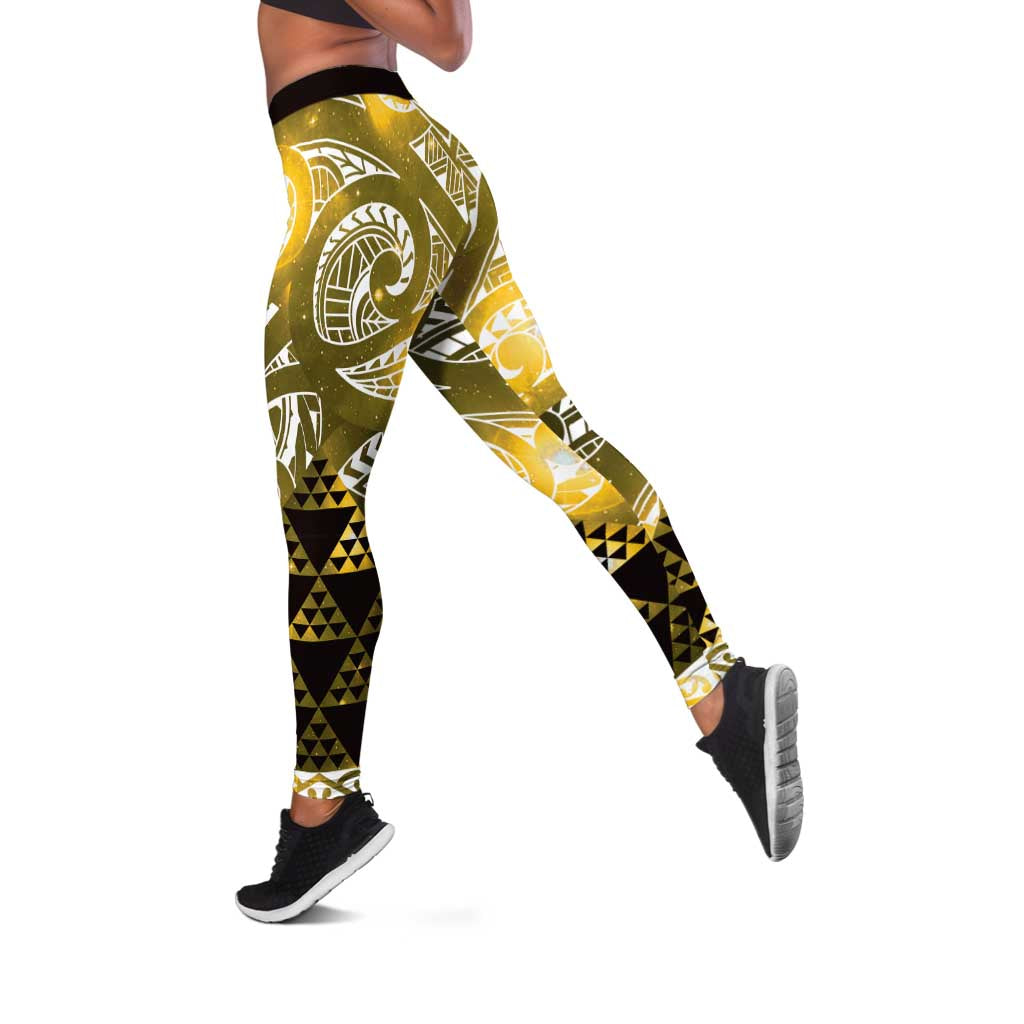Matariki New Zealand Leggings NZ Niho Taniwha Maori New Year Yellow Galaxy LT14 Yellow - Polynesian Pride