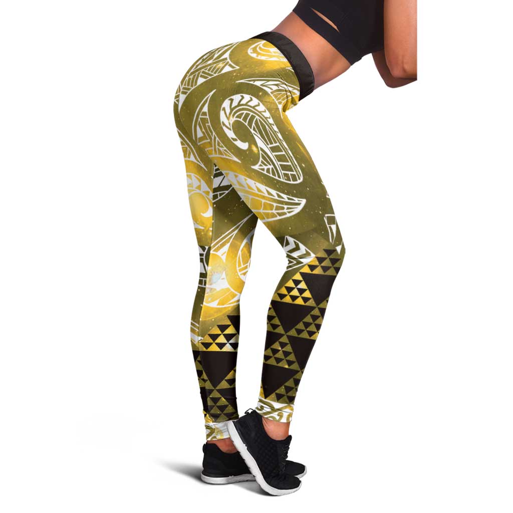 Matariki New Zealand Leggings NZ Niho Taniwha Maori New Year Yellow Galaxy LT14 - Polynesian Pride