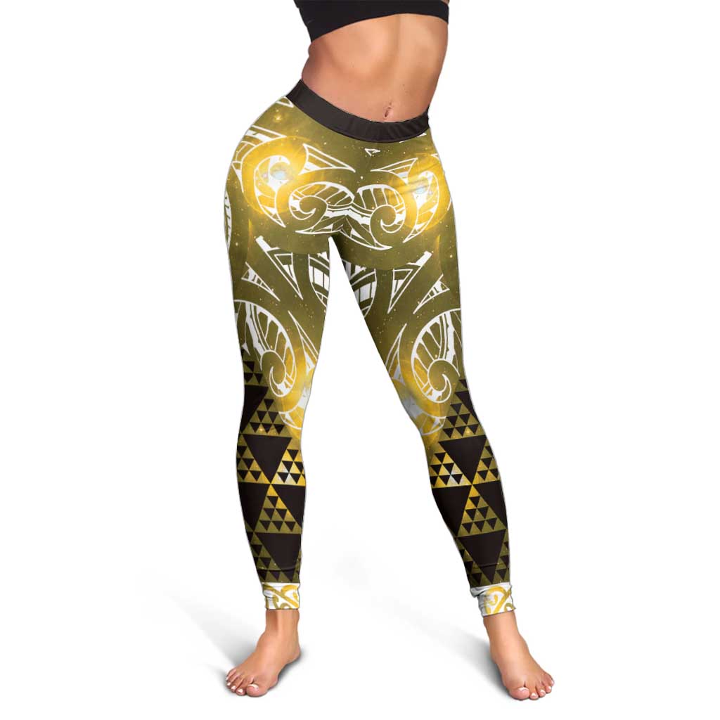 Matariki New Zealand Leggings NZ Niho Taniwha Maori New Year Yellow Galaxy LT14 - Polynesian Pride