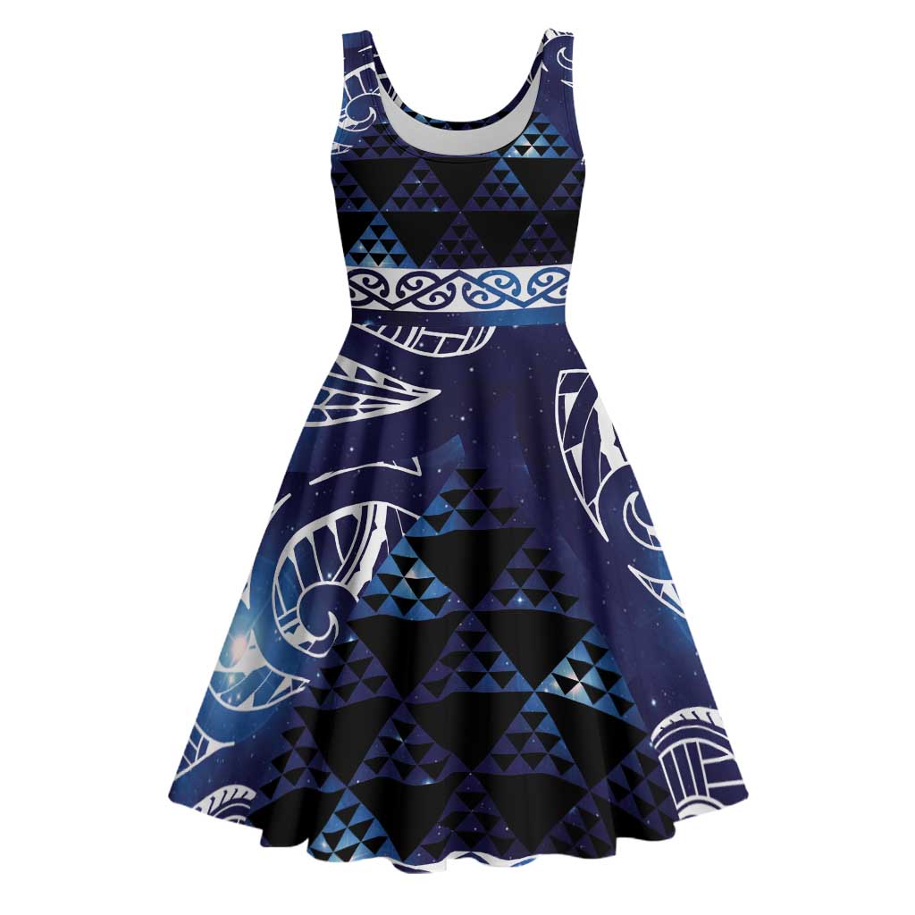 Matariki New Zealand Midi Dress NZ Niho Taniwha Maori New Year Blue Galaxy LT14 Blue - Polynesian Pride
