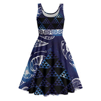 Matariki New Zealand Midi Dress NZ Niho Taniwha Maori New Year Blue Galaxy LT14 Blue - Polynesian Pride