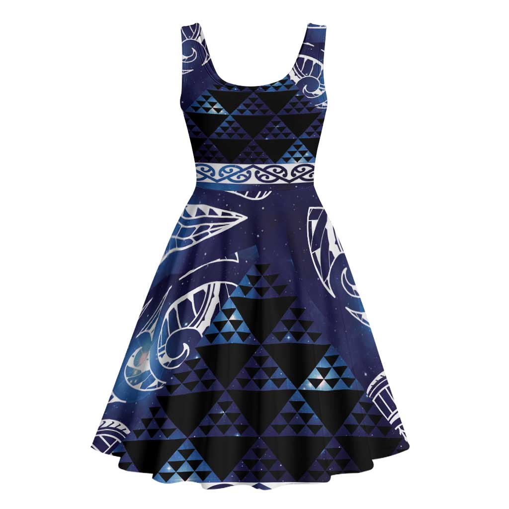 Matariki New Zealand Midi Dress NZ Niho Taniwha Maori New Year Blue Galaxy LT14 - Polynesian Pride