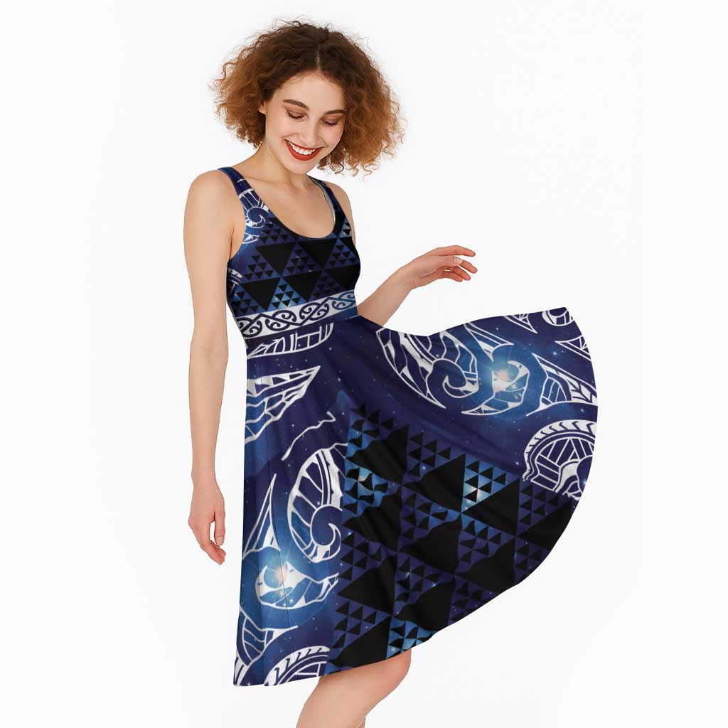 Matariki New Zealand Midi Dress NZ Niho Taniwha Maori New Year Blue Galaxy LT14 - Polynesian Pride