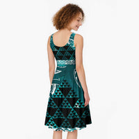 Matariki New Zealand Midi Dress NZ Niho Taniwha Maori New Year Cyan Galaxy