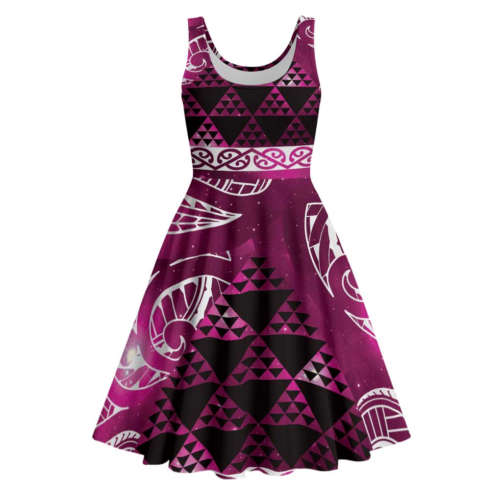 Matariki New Zealand Midi Dress NZ Niho Taniwha Maori New Year Pink Galaxy LT14 Pink - Polynesian Pride