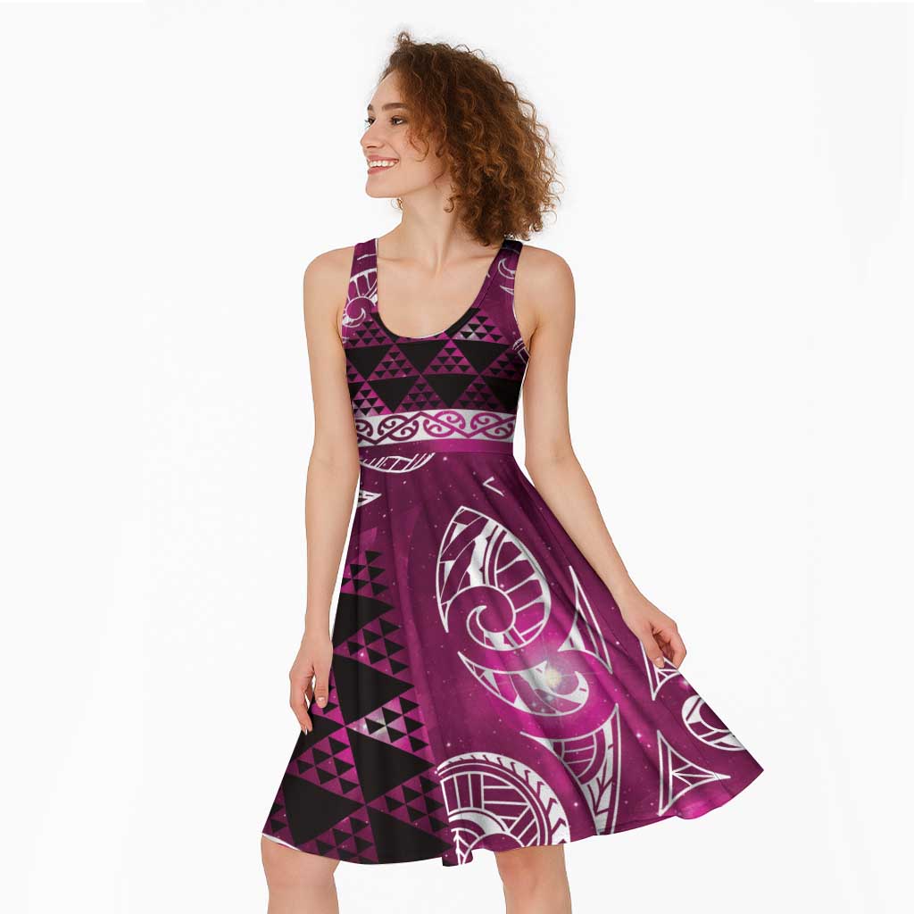 Matariki New Zealand Midi Dress NZ Niho Taniwha Maori New Year Pink Galaxy LT14 - Polynesian Pride
