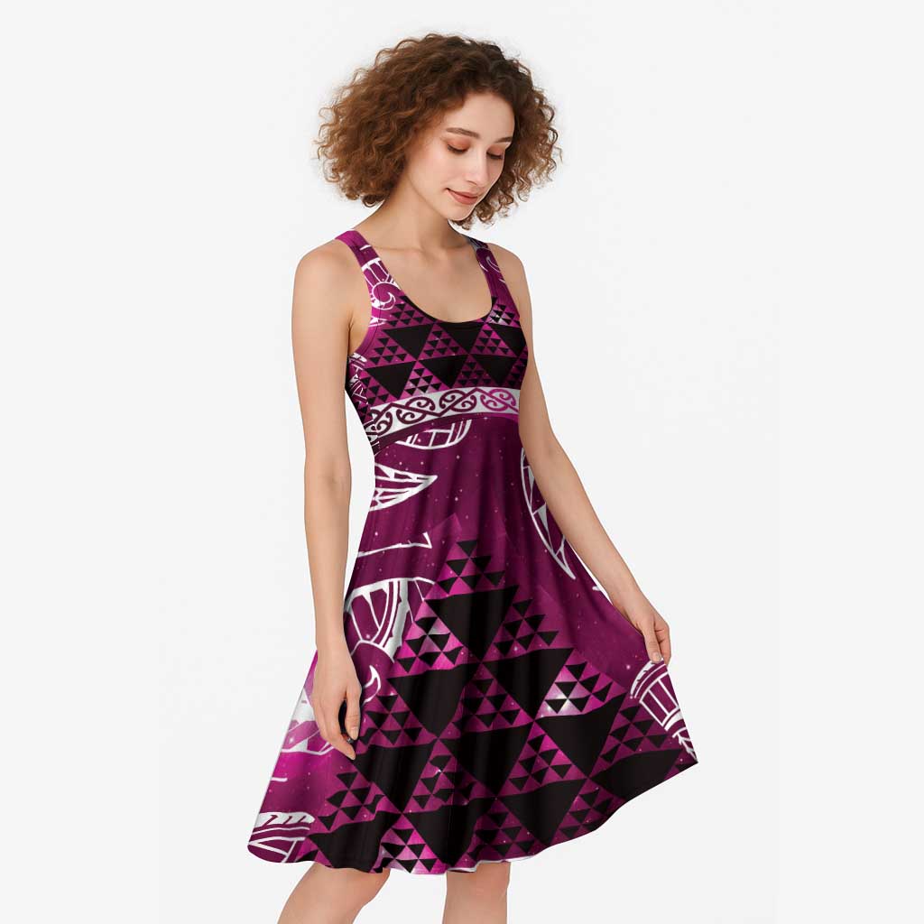 Matariki New Zealand Midi Dress NZ Niho Taniwha Maori New Year Pink Galaxy LT14 - Polynesian Pride