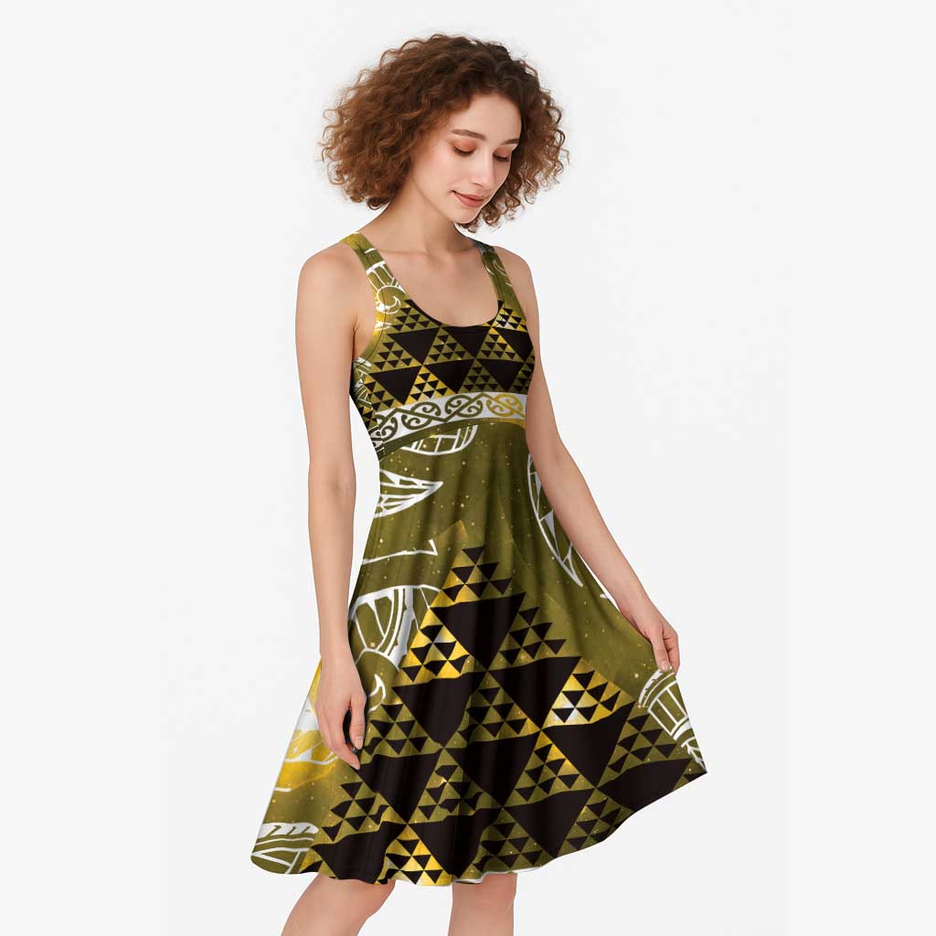 Matariki New Zealand Midi Dress NZ Niho Taniwha Maori New Year Yellow Galaxy