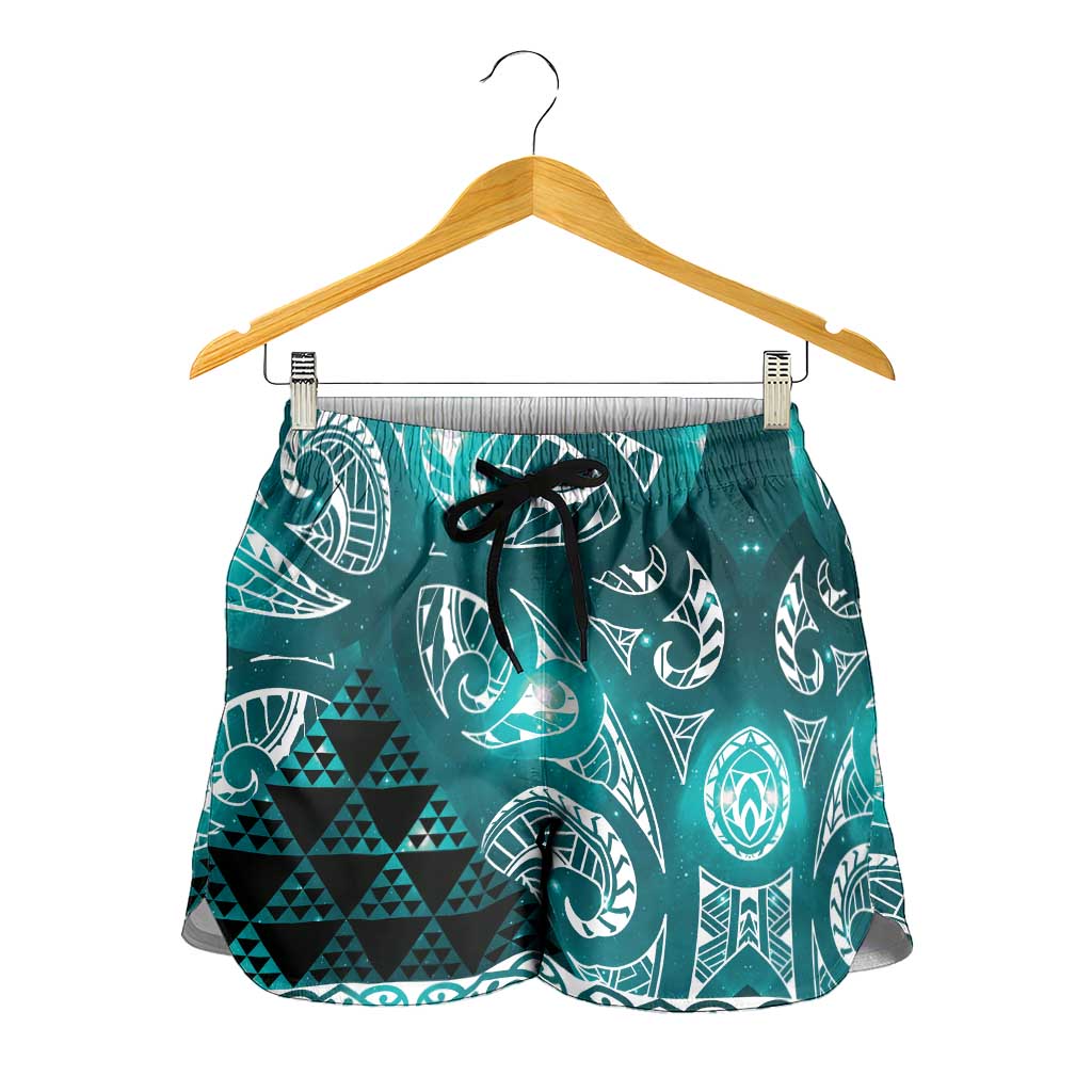 Matariki New Zealand Shorts for Women NZ Niho Taniwha Maori New Year Cyan Galaxy