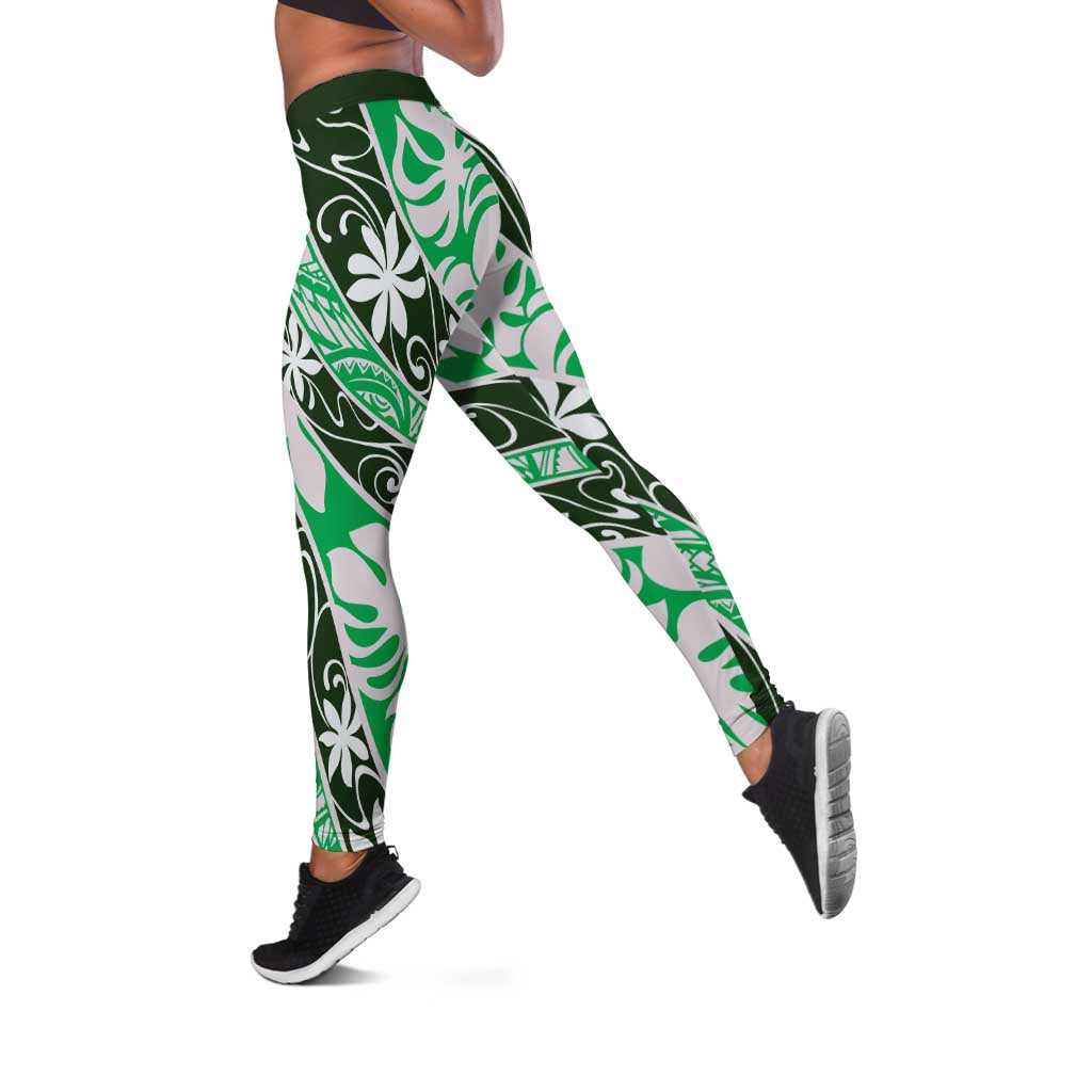 Matie Tahiti Tiare Monstera Leggings Polynesian Pattern Curve Style - Polynesian Pride