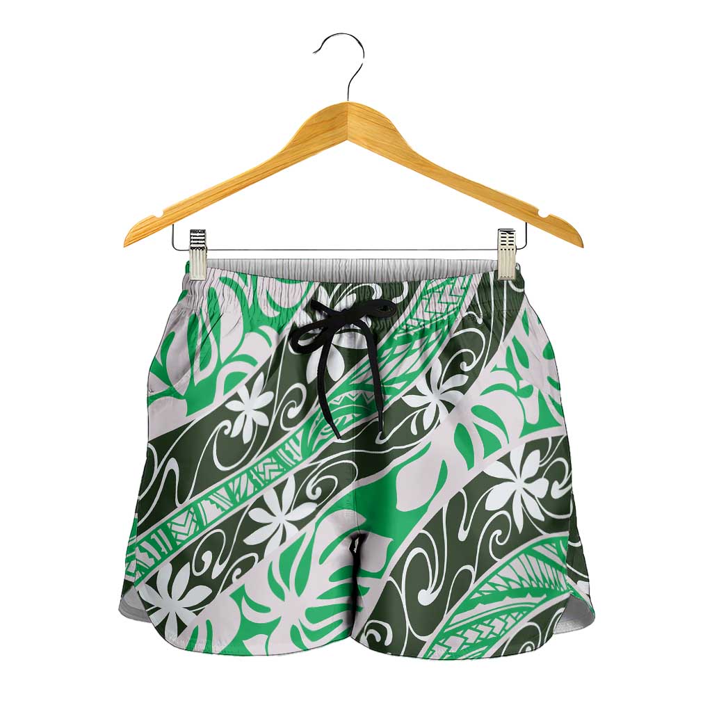 Matie Tahiti Tiare Monstera Shorts for Women Polynesian Pattern Curve Style - Polynesian Pride