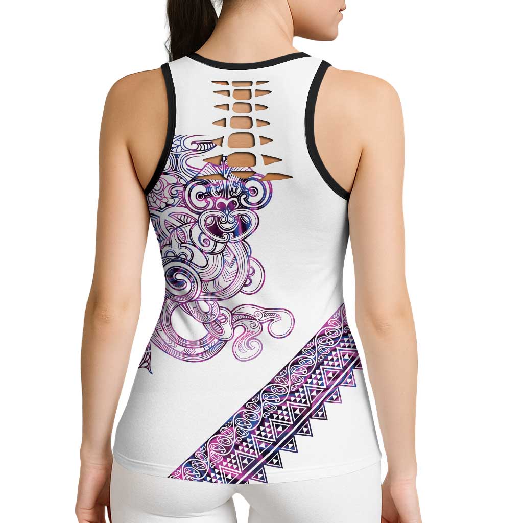 Mawhero Paua Shell Kowhaiwhai Taniko Personalised Hollow Tank Top Taniwha Maori Tribal Style