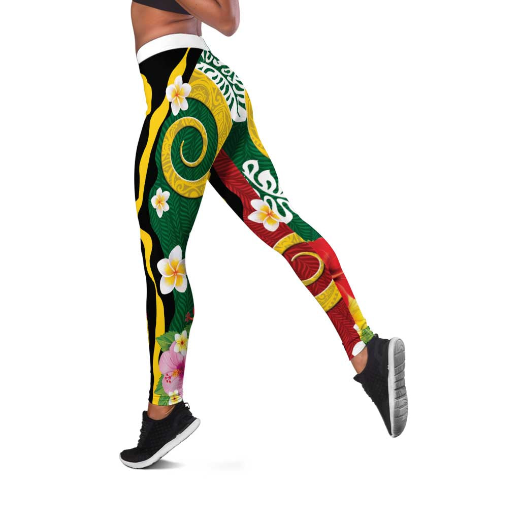 Melanesian Vanuatu Tribal Boar Tusk Leggings Tropical Plants and Namele Motifs - Polynesian Pride