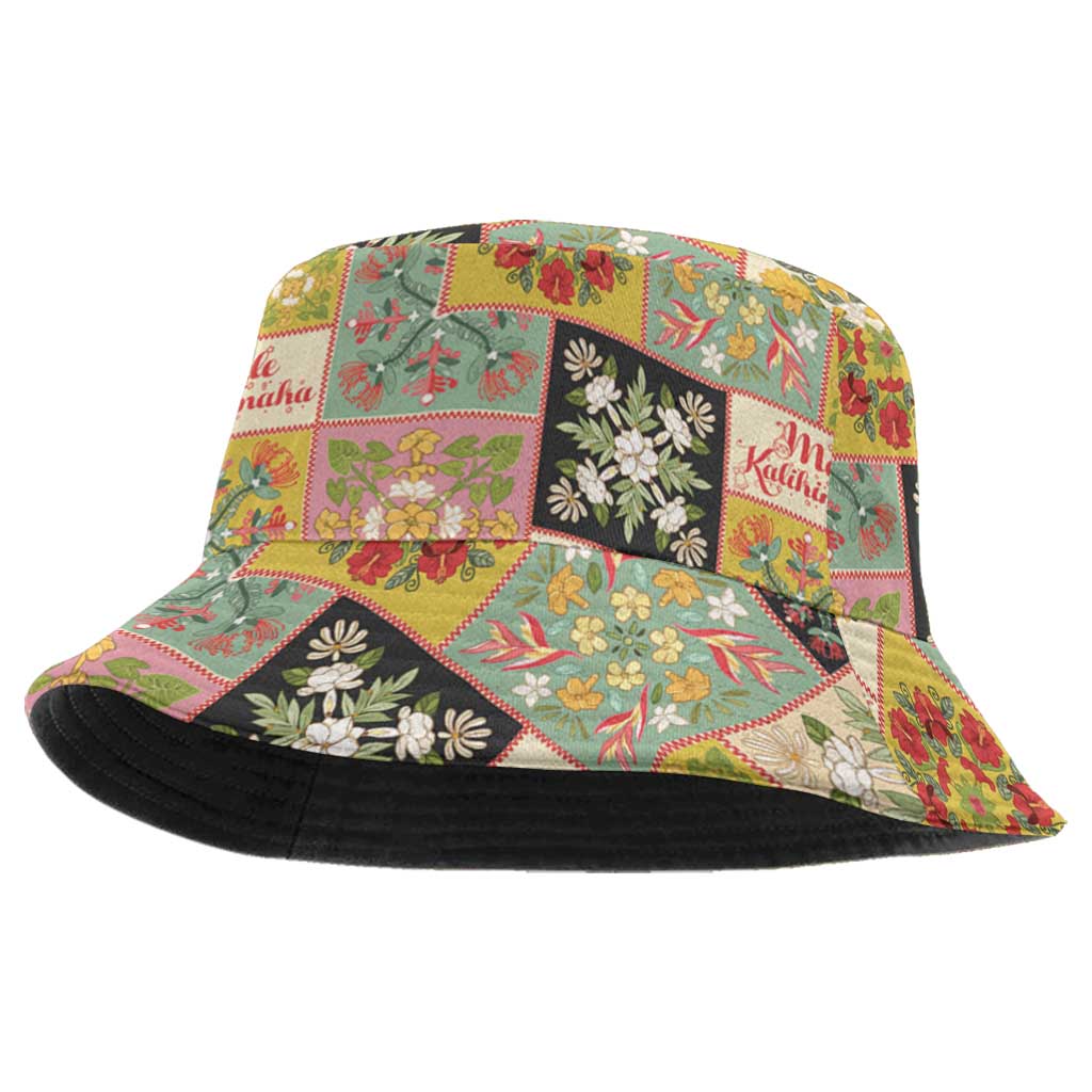 Mele Kalikimaka Hawaii Christmas Bucket Hat Melemele Mama Seamless Floral Motif - Polynesian Pride