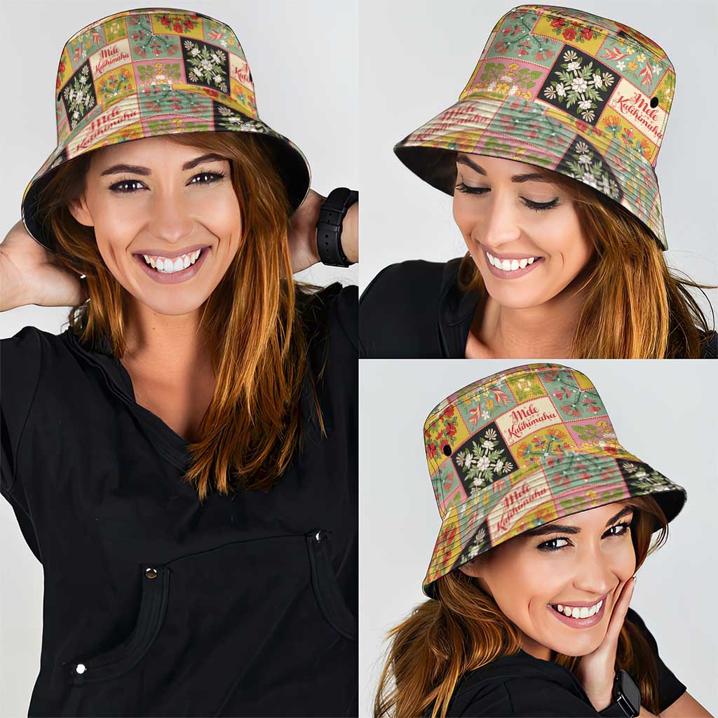 Mele Kalikimaka Hawaii Christmas Bucket Hat Melemele Mama Seamless Floral Motif - Polynesian Pride