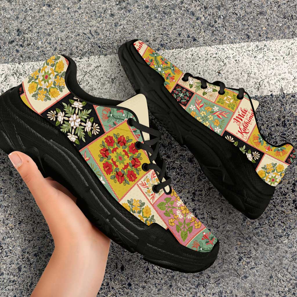 Mele Kalikimaka Hawaii Christmas Chunky Sneakers Melemele Mama Seamless Floral Motif - Polynesian Pride