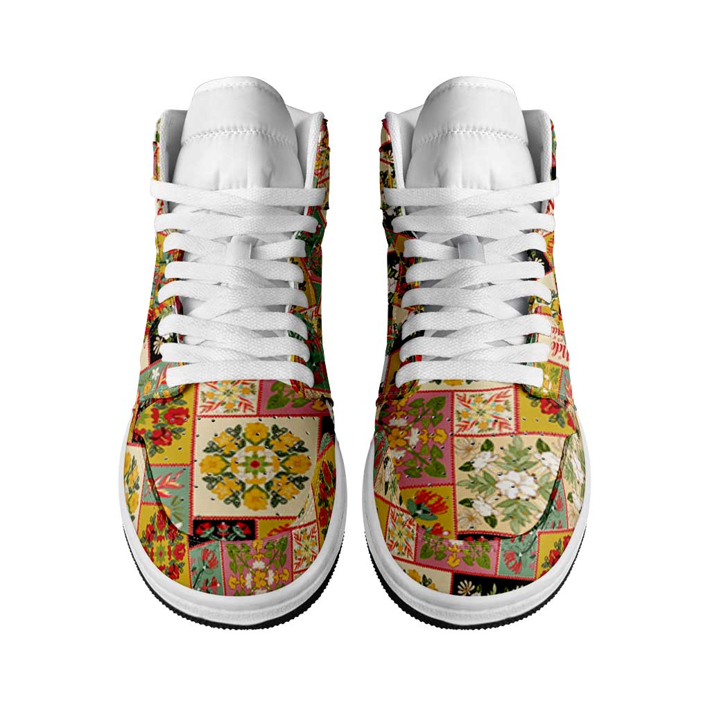 Mele Kalikimaka Hawaii Christmas High Sneakers AJ1 Melemele Mama Seamless Floral Motif - Polynesian Pride