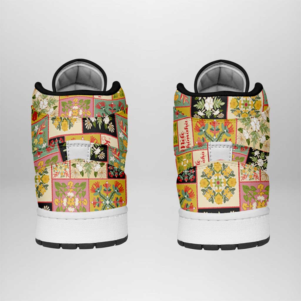 Mele Kalikimaka Hawaii Christmas High Sneakers AJ1 Melemele Mama Seamless Floral Motif - Polynesian Pride