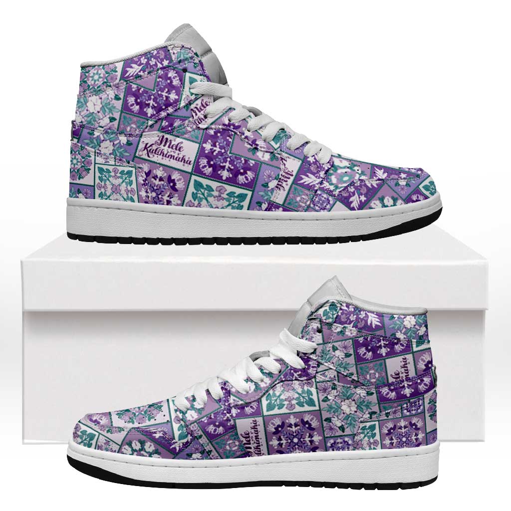 Mele Kalikimaka Hawaii Christmas High Sneakers AJ1 Poni Seamless Floral Motif LT9 Purple - Polynesian Pride