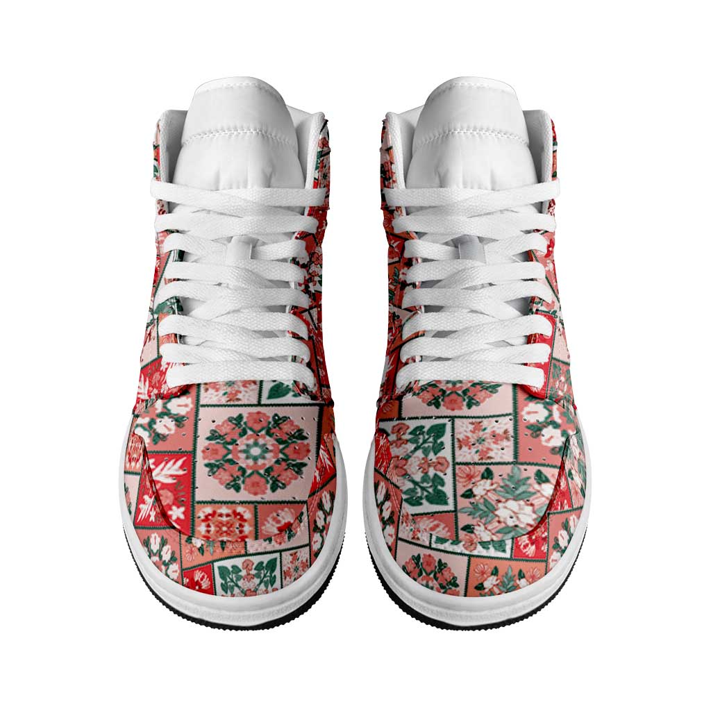 Mele Kalikimaka Hawaii Christmas High Sneakers AJ1 Ulaula Seamless Floral Motif - Polynesian Pride