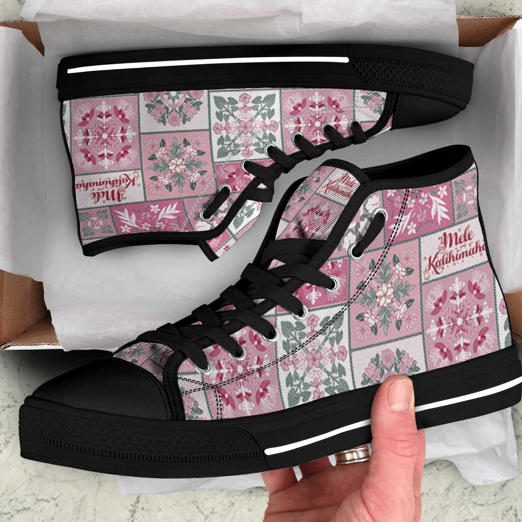 Mele Kalikimaka Hawaii Christmas High Top Shoes Akala Seamless Floral Motif - Polynesian Pride