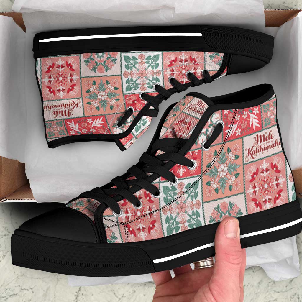 Mele Kalikimaka Hawaii Christmas High Top Shoes Ulaula Seamless Floral Motif - Polynesian Pride